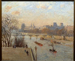 Louvre a Pont des Arts v Paříži Obraz Camille Pissarro (1830-1903) Remeš 19. století, Musee des Beaux Arts
