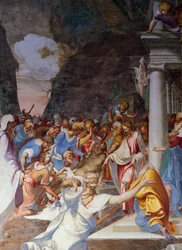 Vzkříšení Lazara, freska Camillo Boccaccino (1501-1546), kostel Saint Sigismondo, Cremona, Lombardie, Itálie