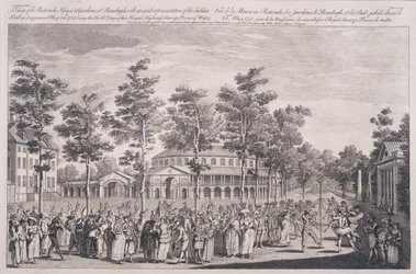 Pohled na rotundu, Ranelagh House, na plese k oslavě narozenin HRH, prince z Walesu, 24. května 1751, vyryto Parrem