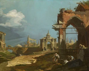 Canaletto - Capricciový pohled se špičatým obloukem 1742-44