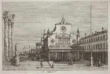 Imaginární pohled na S. Giacomo di Rialto [vpravo nahoře]