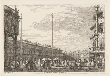 Piazza San Marco Le procuratie niove e S. Ziminian V. (titul na předmětu) Obličeje na existujících a vynalezených místech (název série) Vedute altre prese da i Luoghi altre ideate da Antonio Canal (název série)