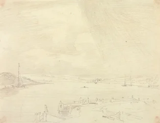 Náčrt přímořské krajiny s molem v popředí, Isle of Wight