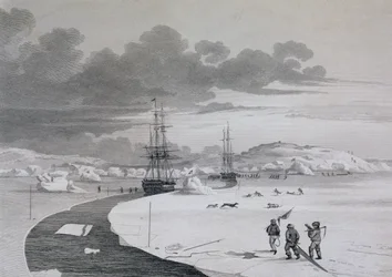 Cutting into Winter Island, říjen 1821, z Journal of a Second Voyage for Discovery of North West Passing from Atlantic to Pacifik v letech 1821-22-23, William Edwar