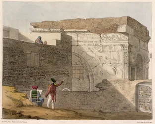 Triumphal Arch, Tripolis, deska 4 z „Příběhu o cestách v severní Africe“, vyrytý George Harley (1791-1871) 1821
