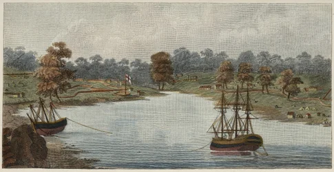 Sydney Cove, 1788 (ručně kolorovaná mědirytina)