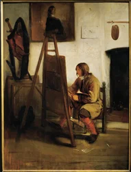 Mladý malíř v ateliéru (malba na plátno)