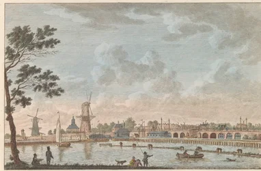 Gezicht op de Hogesluis, ca. 1790 Hooge Amstel Sluis te Amsterdam / Vysoký most, zvaný hoog sluis - dříve pojmenovaný Most milenců, převzat ze strany amstelu později v Amsterdamu (název na objektu)