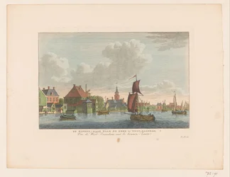 Pohled na vesnici Westzaandam vidět přes vodu Binnen-Zaan do kostela ve West-Zaandam / Vue de West-Zaandam sur le Binnen-Zaan (název na objektu)