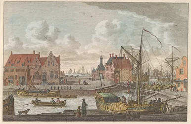 Harlingenská přístavní brána, asi 1790 De Haven Poort v Harlingenu / Vue de la porte au port à harlingen - premiér port dela Frize (název na objektu)