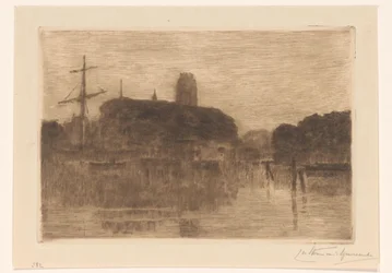 Pohled na Nieuwe Haven v Dordrechtu v noci