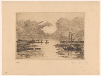 Přístav Bergen op Zoom při odlivu Bergen op Zoom (původní název) Sketching in Holland (původní název série)
