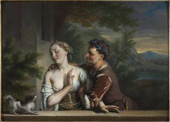 Muž se snaží obejmout ženu. Rozměry: 33,5 x 47 cm. Nationalmuseum Stockholm