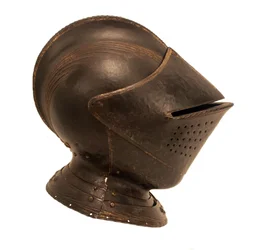 Polní přilba, cca 1535-40 (oheňově modrá ocel se zlacením, ražbou a vyřezávaným zdobením)