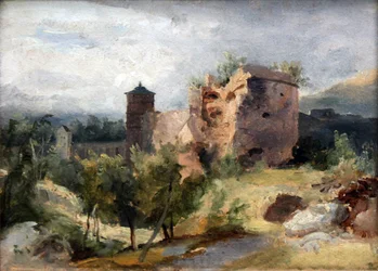 Německy: Der zersprengte Turm des Heidelberger Schlosses Rozbitá věž hradu Heidelberg
