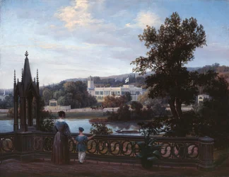 Pohled na palác Glienicke z Babelsbergu, kolem roku 1838.