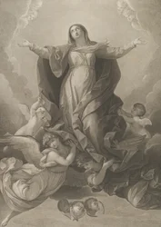Nanebevzetí Panny Marie, která vstává s rozpřaženýma rukama, andělé ji podpírají z..., 1792.