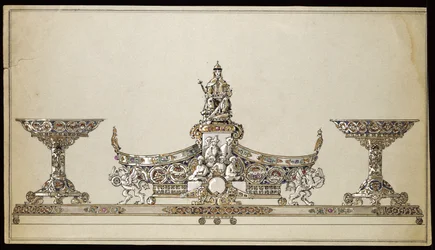 Kresba stříbrného koše oválného tvaru, Dům Carla Faberge