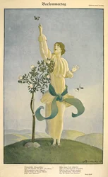 Kresba k básni "Vorsommertag": .Kresba na báseň "Vorsommertag". Žena sahá po motýlovi.