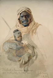 Bachist, Howazeen Bedawee a Mabzookh, jeho malý syn, 1859 (tužka a wc mytí na papíře)