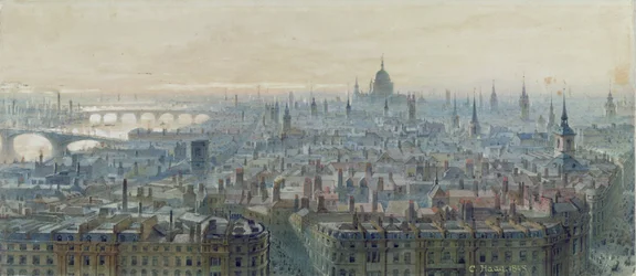 Panorama Londýna z vrcholu Monumentu, pohled na západ, 1848