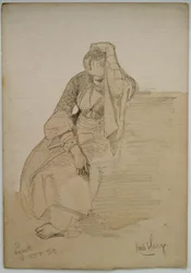 Studie sedící dámy, Nazaret, 1859 (tužka a wc wash na papíře)