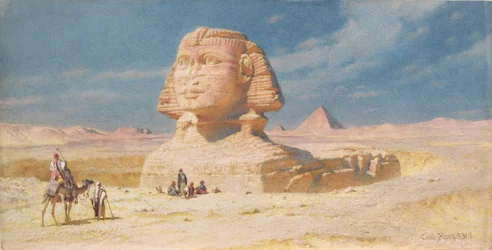 Sfinga v Gíze s pyramidou Menkaurea, 1874