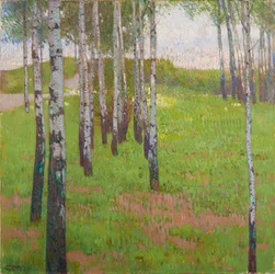 Březový háj ve večerním světle, asi 1902 (olej na plátně)