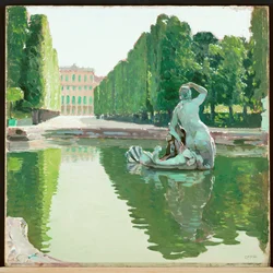 Krásná fontána v parku Schönbrunn -1910 ... (malba na plátně)