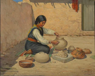 Hopi žena vyrábějící keramiku