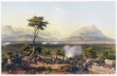 Capture of Monterey, z Války mezi Spojenými státy a Mexikem, hospoda. 1851 (barevná litografie)