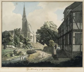 Fara a kostel v Gronau v roce 1814