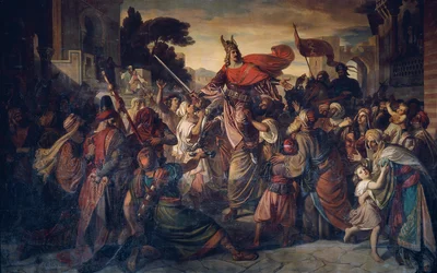 Přijetí Manfreda (1231-1266) Saracény v Lucerii v roce 1254