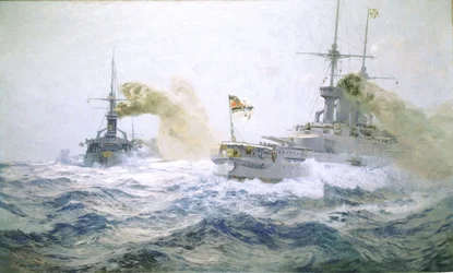 Manévry německé flotily na volném moři, cca 1900 (olej na plátně)