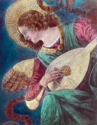 Andělský hudebník. Část fresky italského renesančního malíře Melozza da Forli, známého také jako Michelozzo degli Ambrogi (1438 - 1494), namalované kolem roku 1480. Datace obrazu: kolem roku 1900. Archiv Carla Simona