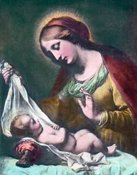 Madona s dítětem. Obraz (nedatovaný) od italského barokního malíře Carla Dolciho (1616-1686). Datace obrazu: kolem roku 1900. Archiv Carla Simona