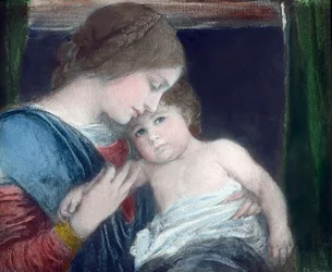 Matka s dítětem od německého historického malíře Friedricha Augusta von Kaulbacha (1850-1920). Pastel na kartonu, namalováno v roce 1900. Archiv Carla Simona