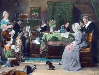 Rodinný koncert. Obraz německého malíře Fritze von Uhdeho (1848-1911) z roku 1881. Datum vzniku obrazu: kolem roku 1890. Archiv Carla Simona