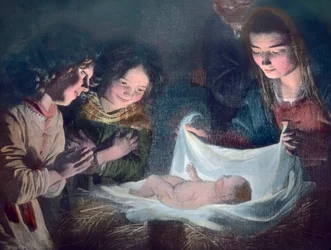 Svatá rodina. Obraz španělského barokního malíře Bartolomea Estebana Murilla (1617-1682). Datum vzniku obrazu: kolem roku 1900. Archiv Carla Simona
