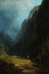 V krajině vysokého alpského údolí s horou Wendelstein, kolem roku 1871