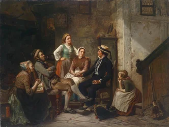 Retour du jeune marin - Návrat mladého námořníka - Huebner, Carl Wilhelm (1814-1879) - 1859 - Olej na plátně - 79x105 - Soukromá sbírka