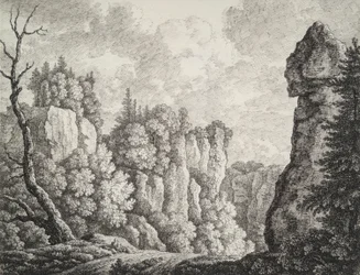 Skalnatá krajina s poustevníkem