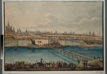 Slavnostní položení základního kamene pro Moskvorecký most v Moskvě, 1830.