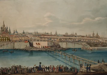 Slavnostní položení základního kamene pro Moskvorecký most v Moskvě, 1830.