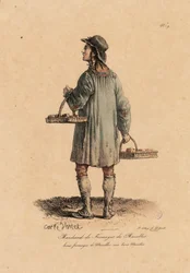 Obchodník se sýrem z Marolles z „Les cris de Paris“ kolem roku 1823-25 (litho)