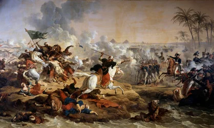 Kampaň (expedice) do Egypta (1798-1801): "" Bitva u pyramid dne 21. 7. 1798" " Obraz Antoina dit Carle Verneta (1758-1836) Boissy svatý Leger z 18. století. Zámek Grosbois