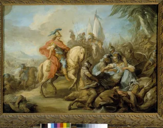 Alexandr a Póros, indický král, který vládl na hranicích perské říše, se nakonec podrobil Alexandrovi