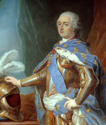 Detail "" Celovečerní portrét Ludvíka XV "" (1710-1774). Obraz Carle Van Loo (1705-1765)