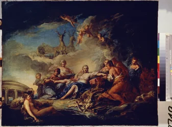 Diana odpočívá na lovu. Obraz Carle Van Loo (1705-1765). Olej na plátně, 65 x 80,5 cm