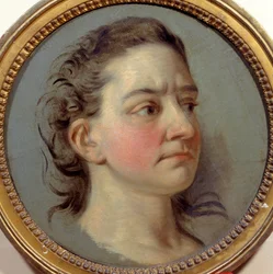 Portrét mademoiselle Clairon Josephe Leris de La Ttude dit Mademoiselle Clairon (1723 -1803) tlumočnice Voltaira. Obraz Carle Van Loo (1705-1765)